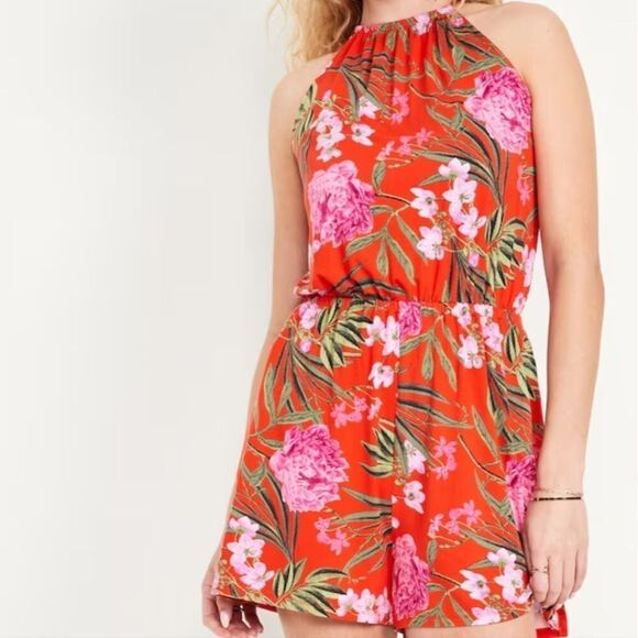 Sleeveless Floral Print Shorts Romper Plus Size - Picture 1 of 2